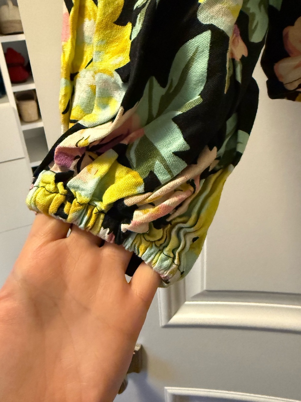 Who What Wear Black Floral Off-Shoulder Crop Top with Yellow & Pink Flowers - Picture 2 of 7